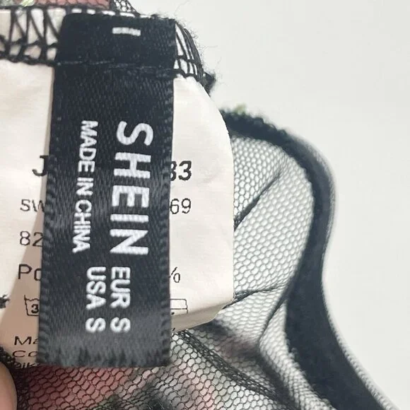 Shein Sheer Crop Top Embroidered Floral Dark Romantic Sz Small - Picture 6 of 7